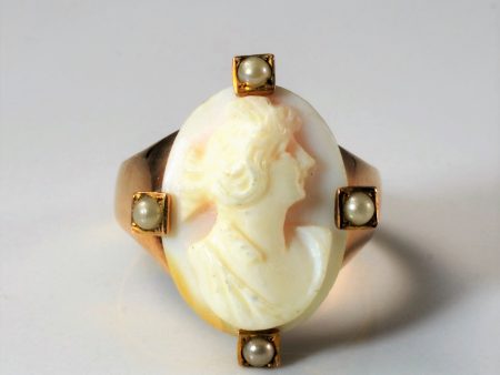 1930s Cameo & Pearl Shield Ring | SZ 6.5 | For Cheap