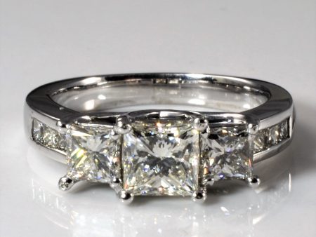 Three Stone Princess Diamond Engagement Ring | 1.39ctw | SZ 4.5 | For Discount