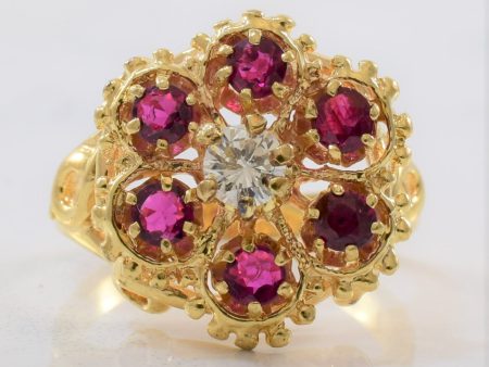 High Set Floral Ruby & Diamond Ring | 0.19ct, 0.84ctw | SZ 4.25 | Online now