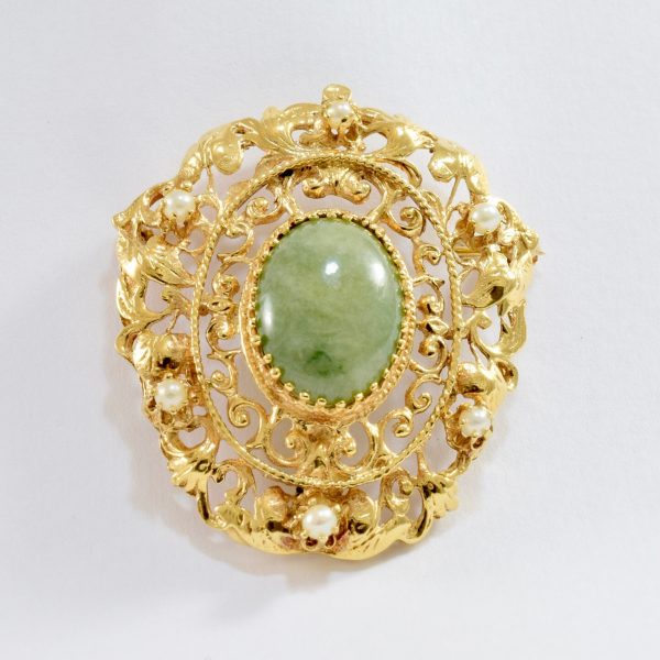 Jade and Pearl Brooch Hot on Sale