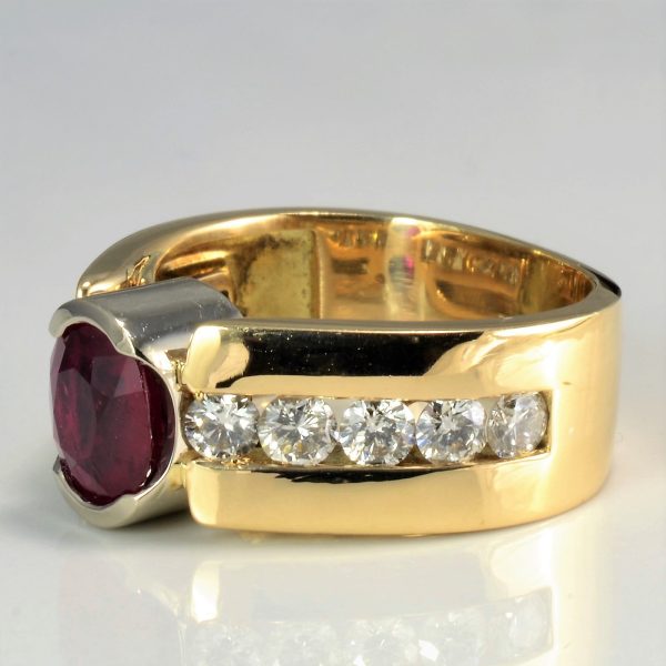 Semi Bezel Set Ruby & Diamond Ring | 1.20ctw, 2.15ct | SZ 8 | Cheap