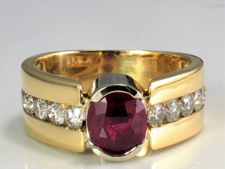 Semi Bezel Set Ruby & Diamond Ring | 1.20ctw, 2.15ct | SZ 8 | Cheap