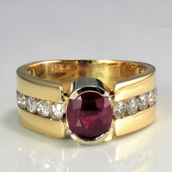 Semi Bezel Set Ruby & Diamond Ring | 1.20ctw, 2.15ct | SZ 8 | Cheap