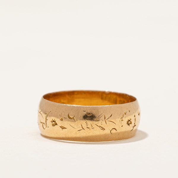 1915 Birmingham Hallmarked 18k Hand Carved Wide Gold Band | SZ 5.5 | Online