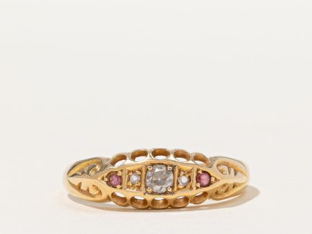 1907 Chester Hallmarked 18k Edwardian Old European Diamond & Ruby Ring | 0.12 ctw, SZ 7.25 | on Sale