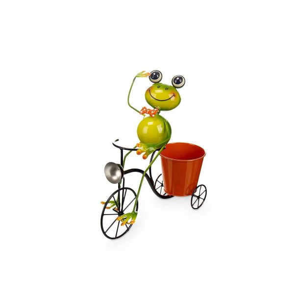 Planter Yellow Red Green Metal Bicycle Frog 31,5 x 32 x 17 cm Hot on Sale