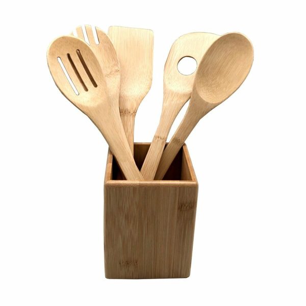 Pot for Kitchen Utensils Versa Bamboo 10 x 13,5 x 10 cm Online Sale