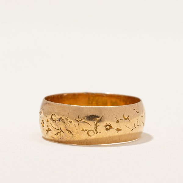 1915 Birmingham Hallmarked 18k Hand Carved Wide Gold Band | SZ 5.5 | Online