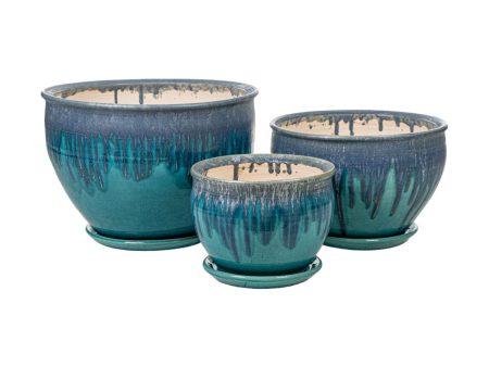 Planter Romimex Blue Porcelain 48 x 32 x 48 cm 3 Pieces Hot on Sale