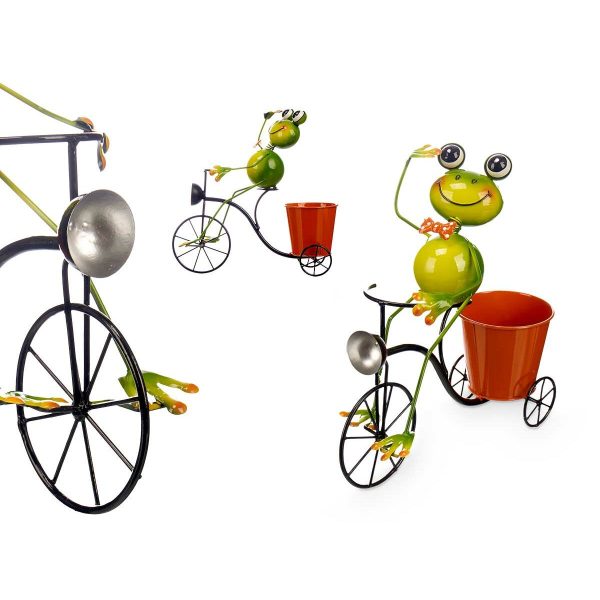 Planter Yellow Red Green Metal Bicycle Frog 31,5 x 32 x 17 cm Hot on Sale